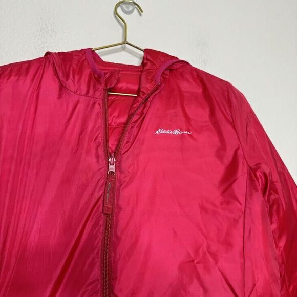 Eddie Bauer Jacket Girls Large 14/16 Puffer Ombre Pink Full Zip Reversible Hood - Picture 6 of 13